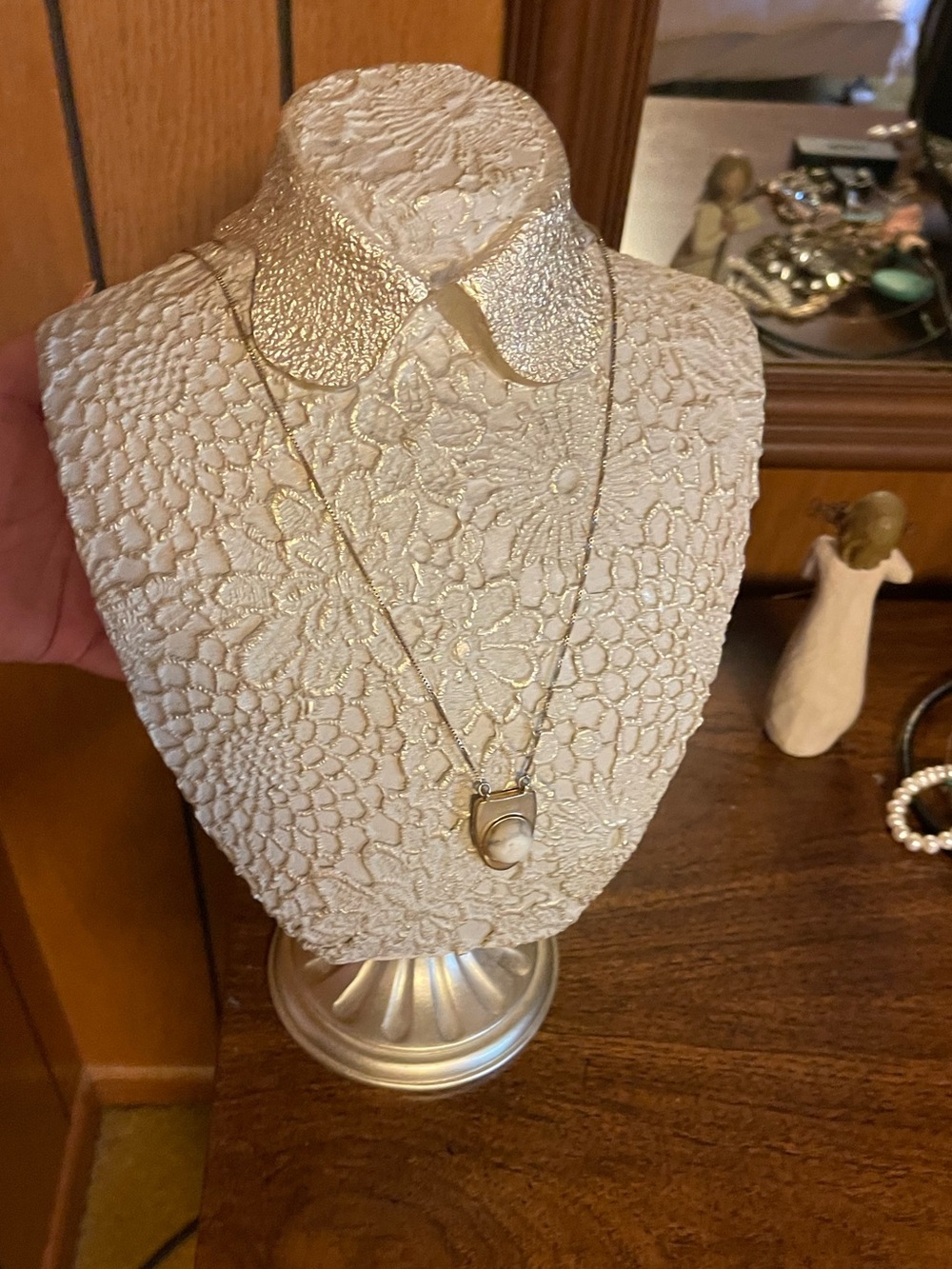 Gold Layered Necklace with White Stone Pendant